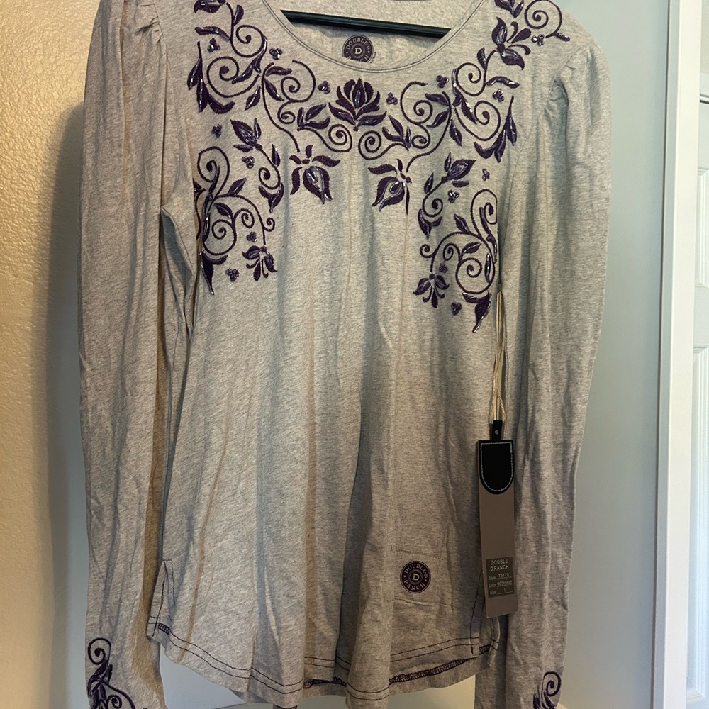 Double D Ranch Gray and Purple Embroidered/Sequined Women's Top